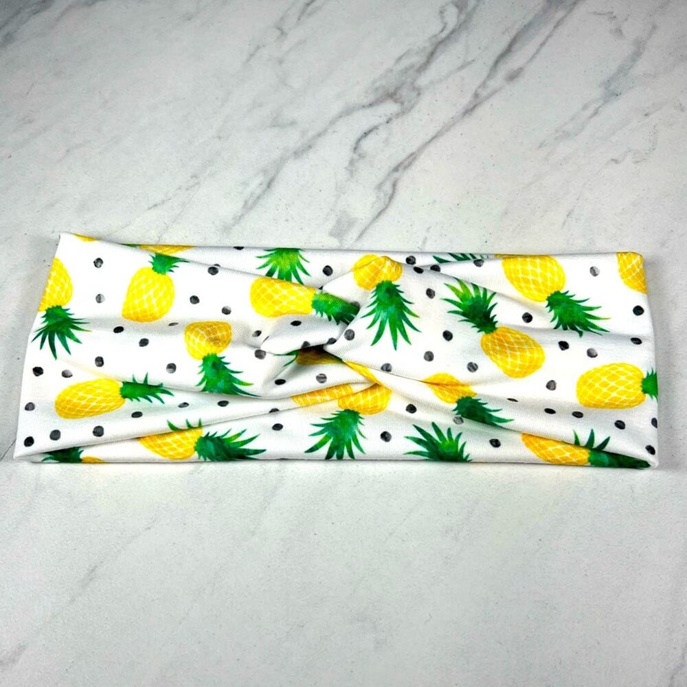 Pineapple Polka Dot Soft and Stretchy Turban/Faux Knot Headband